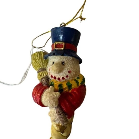 Handmade Snowman Icicle Christmas Ornament With Broom & Scarf - Picture 2 of 5